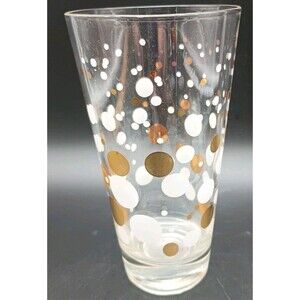MCM White Gold Dots Highball Barware Cocktail Mid Century Tumbler 5.5"